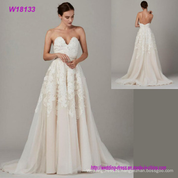 Long Strapless Sweetheart Beaded Taffeta and Tulle Skirt Cheap Wedding Dresses